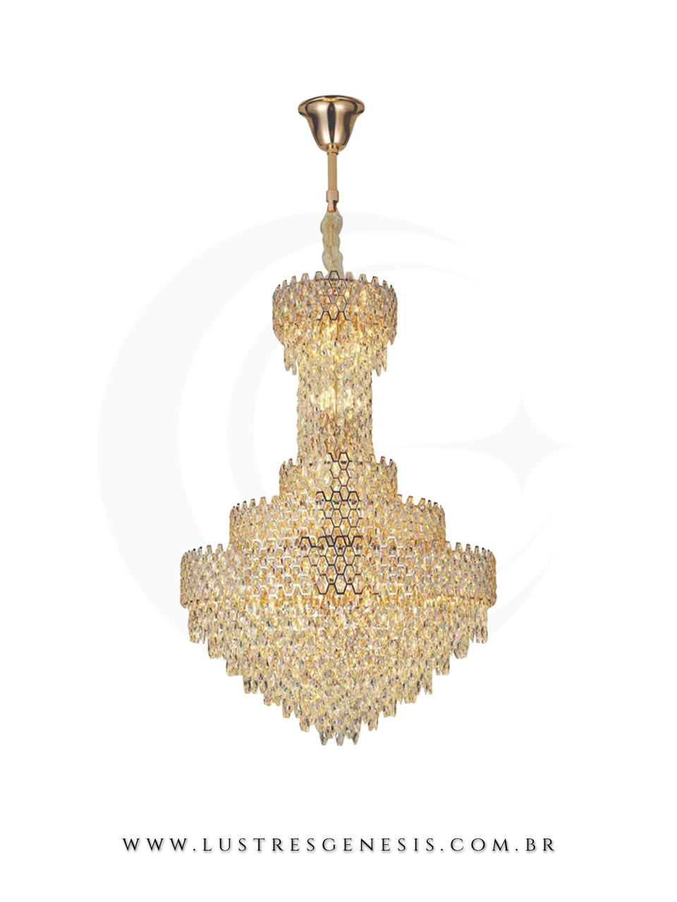 Lustre de Cristal Gigante 1,00m x 1,50m Dourado 42 Lâmpadas E14